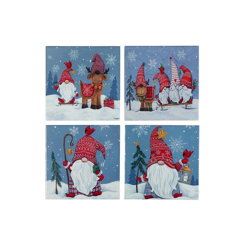 X'Mas 8" Square Ceramic Trivet (Gnome) (Asstd) Set of 4 Bed Bath